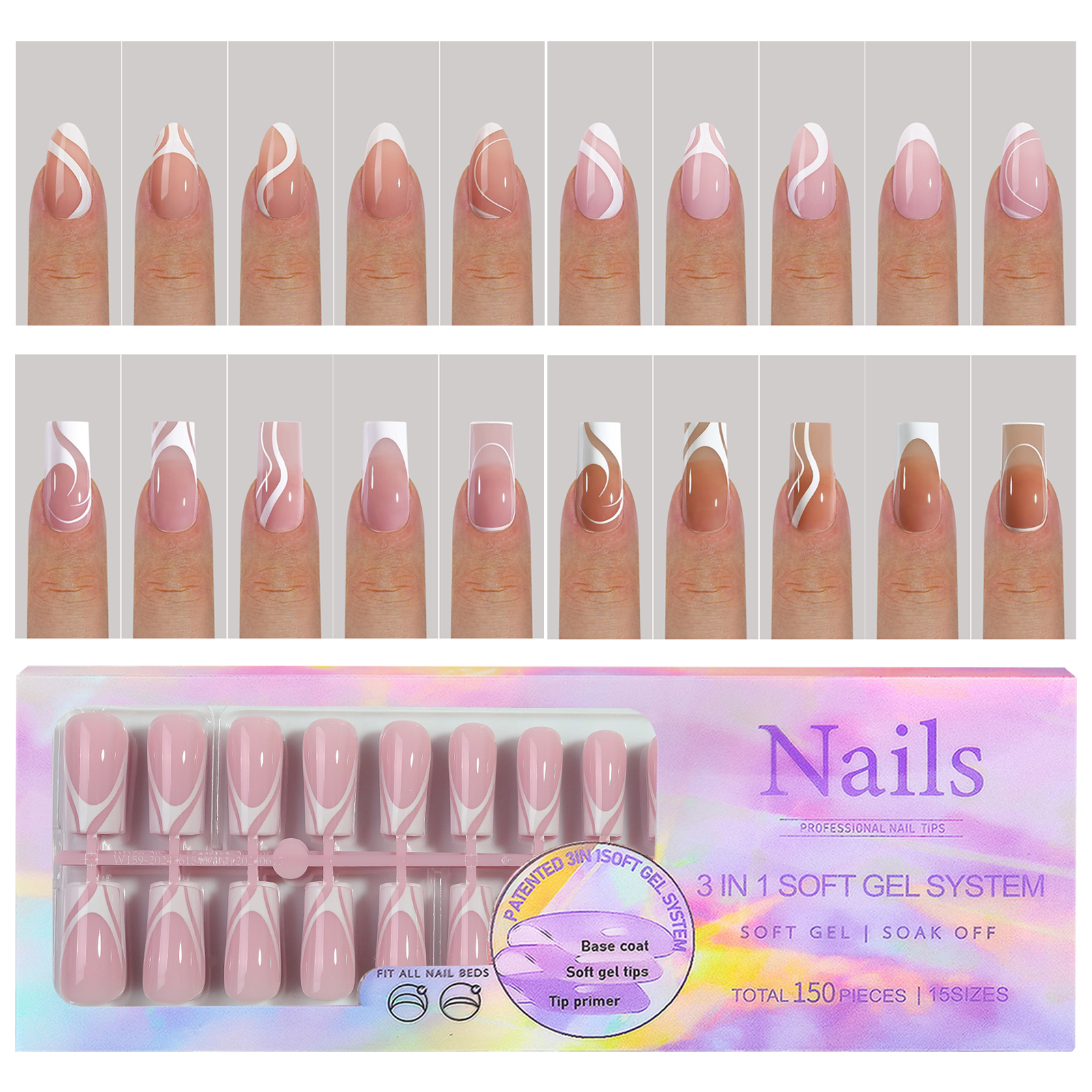 Resin Craft Kit - 150Pcs/Set French Ballet Press on Nails