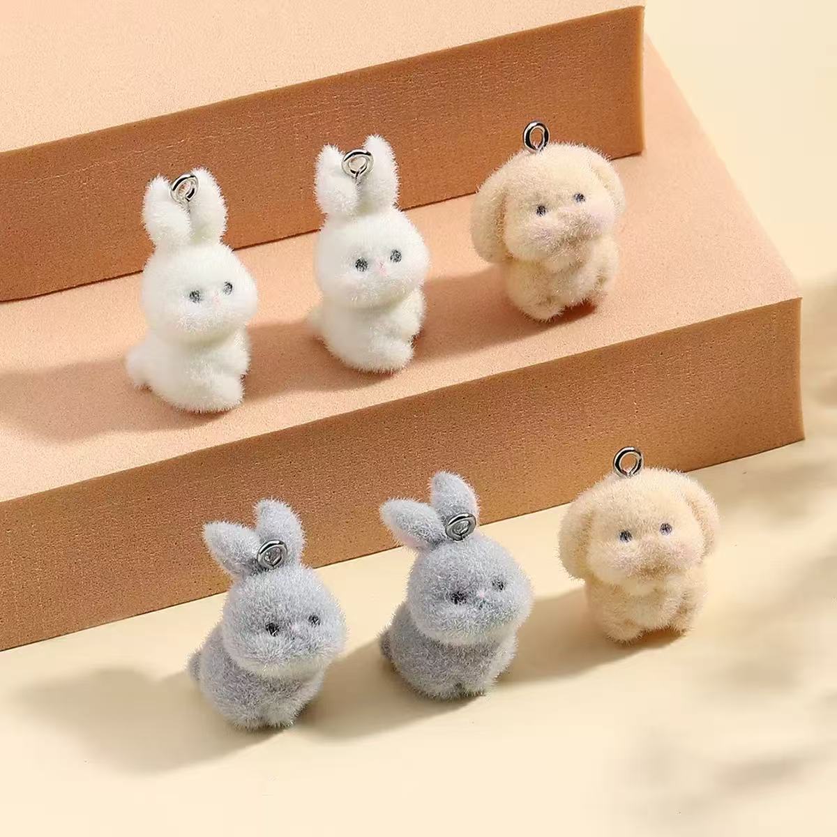 Resin Craft Projects - 10pcs Flocking Little Rabbit Resin Charms