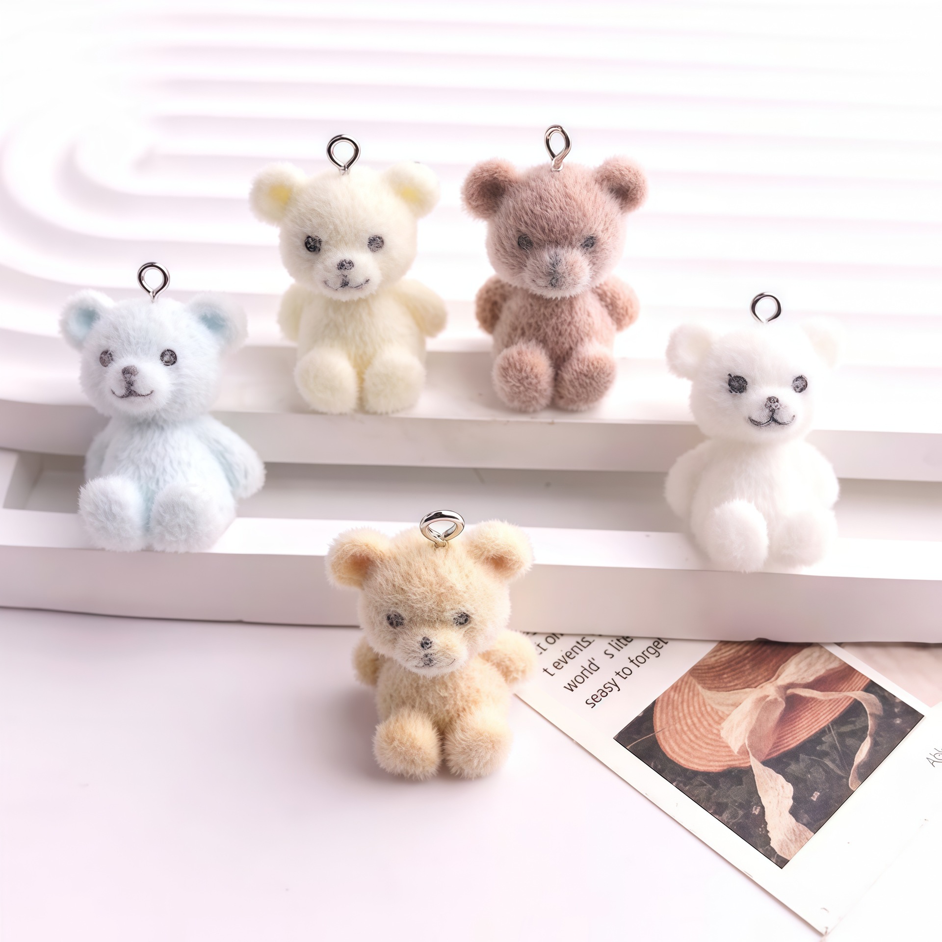 5pcs 3D Flocked Bear Resin Cha - огляд і ціна Resin Craft Projects